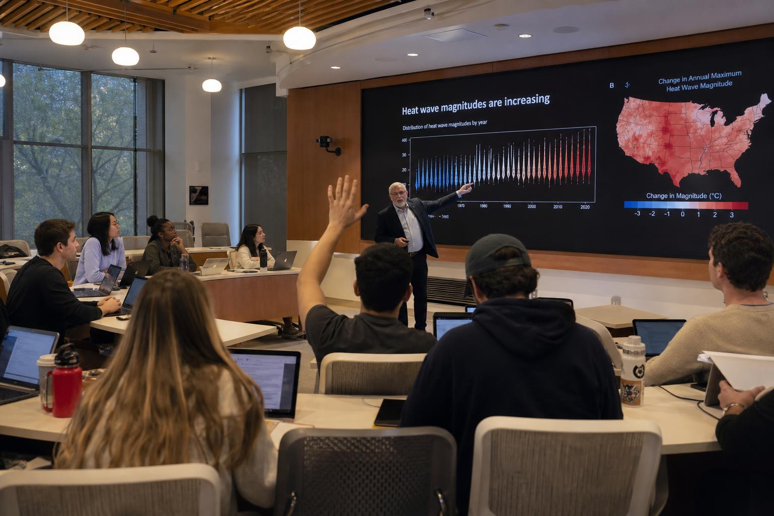 Modern smart classroom with students engaged in interactive learning