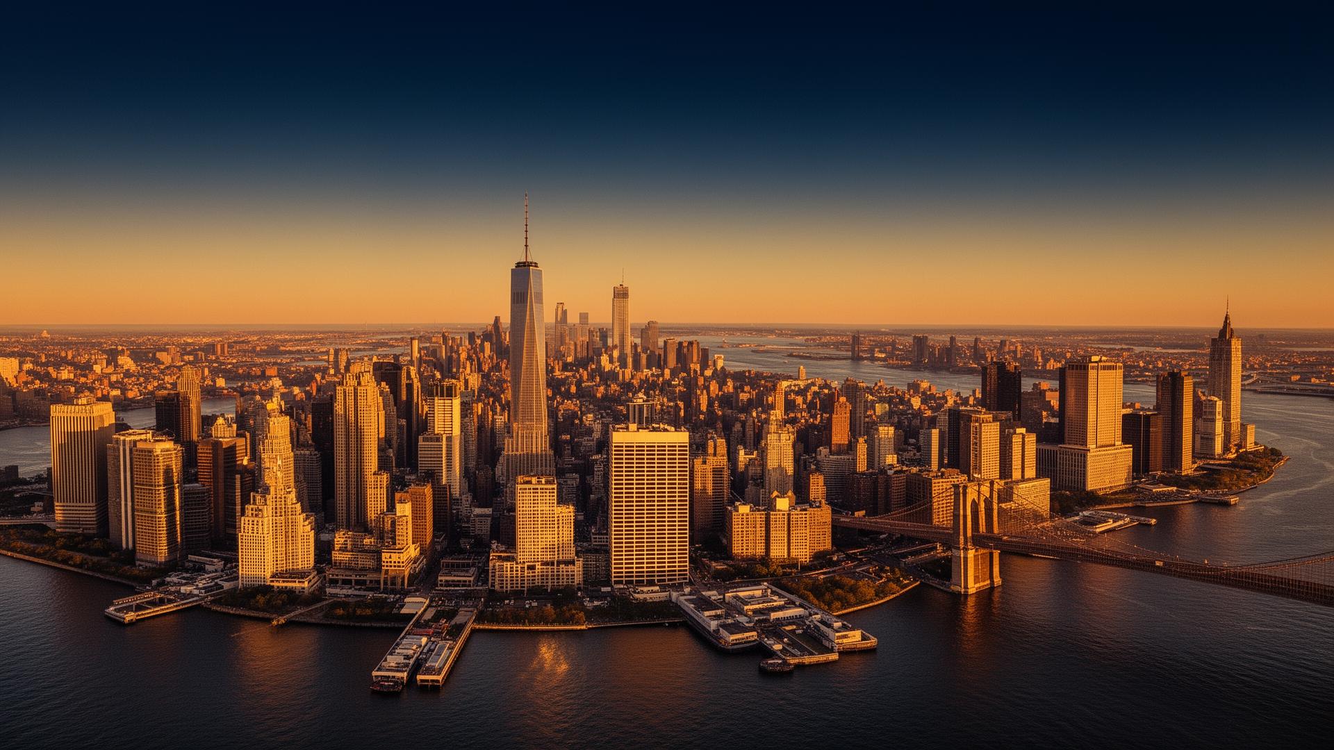 Manhattan skyline at golden hour — MRA International headquarters